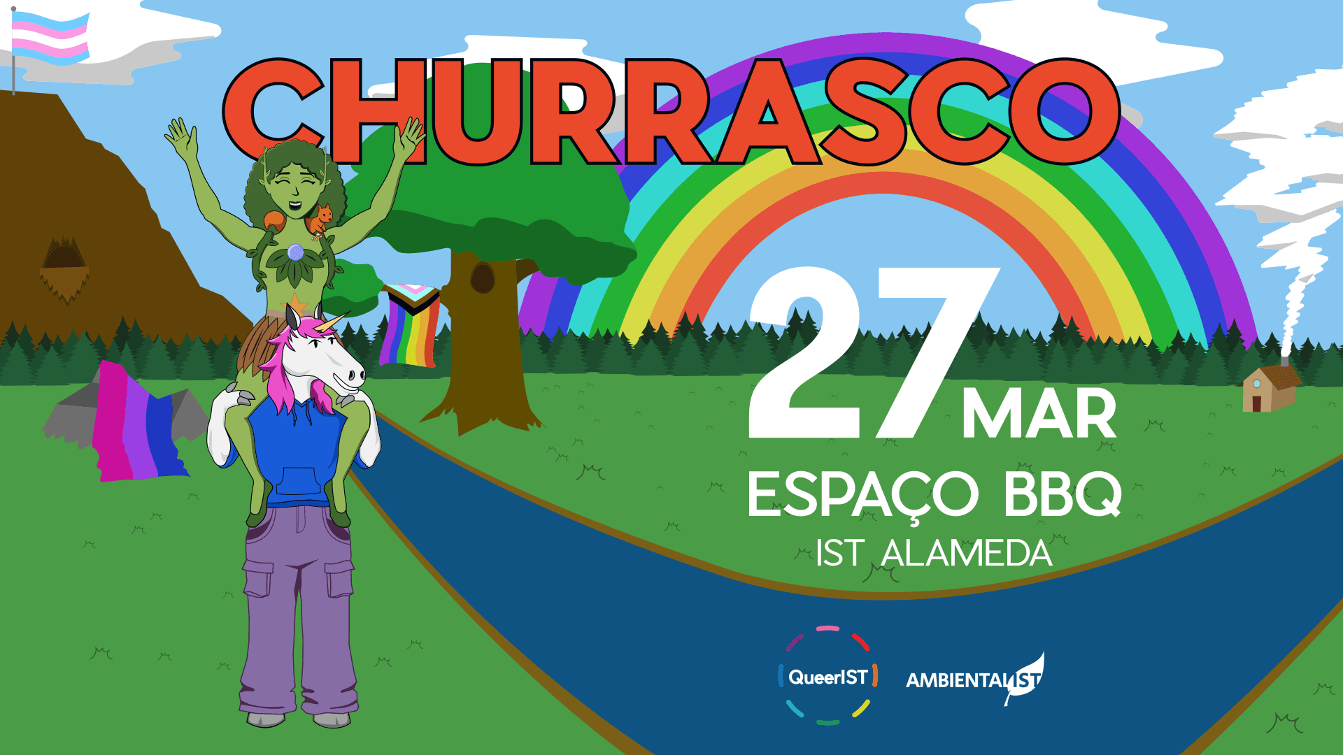 Cartaz do evento 3º Churrasco QueerIST + AmbientalIST, parte de Churrascos Straight or Queer, We All Want Beer