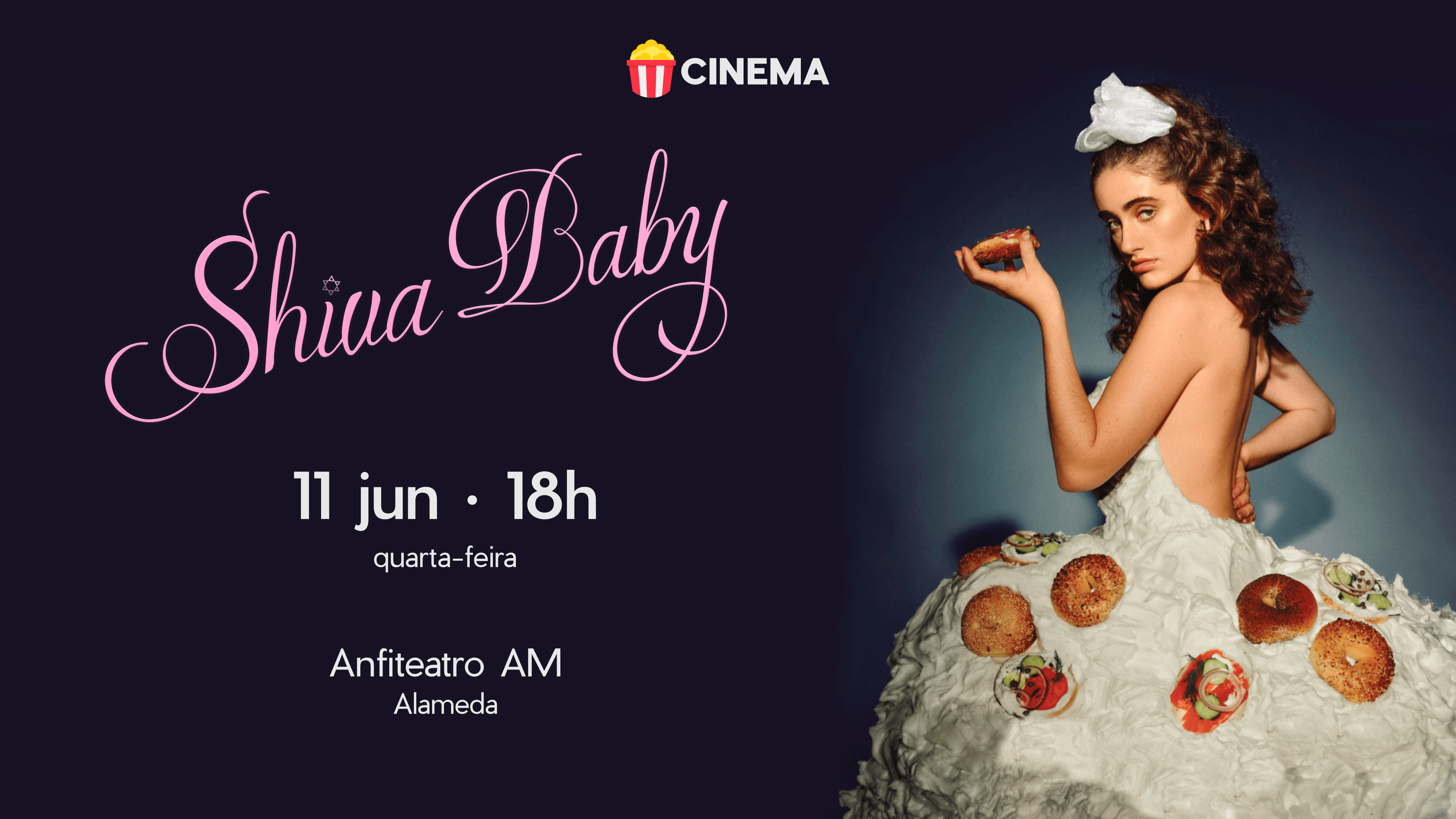 Cartaz do evento Shiva Baby, parte de Cinema Arco-Íris