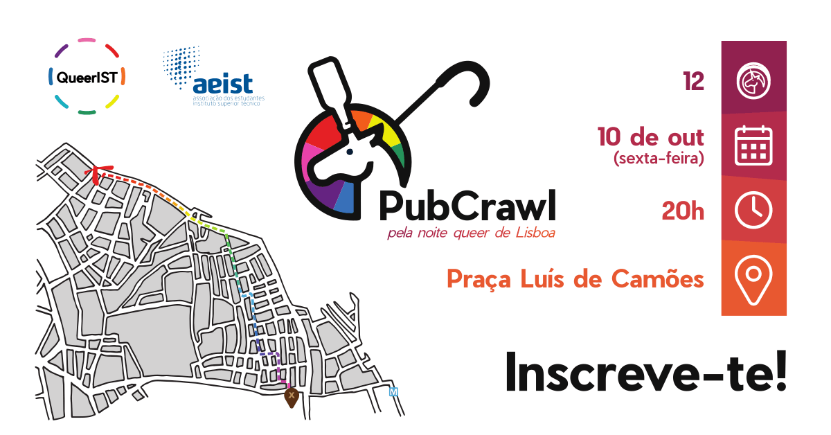 Cartaz do evento 9º PubCrawl, parte de PubCrawls QueerIST
